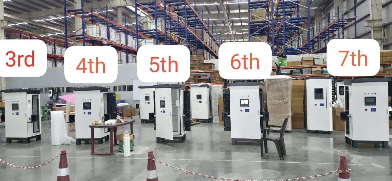 Multiple charging cabinets in a manufacturing and assembly environment.